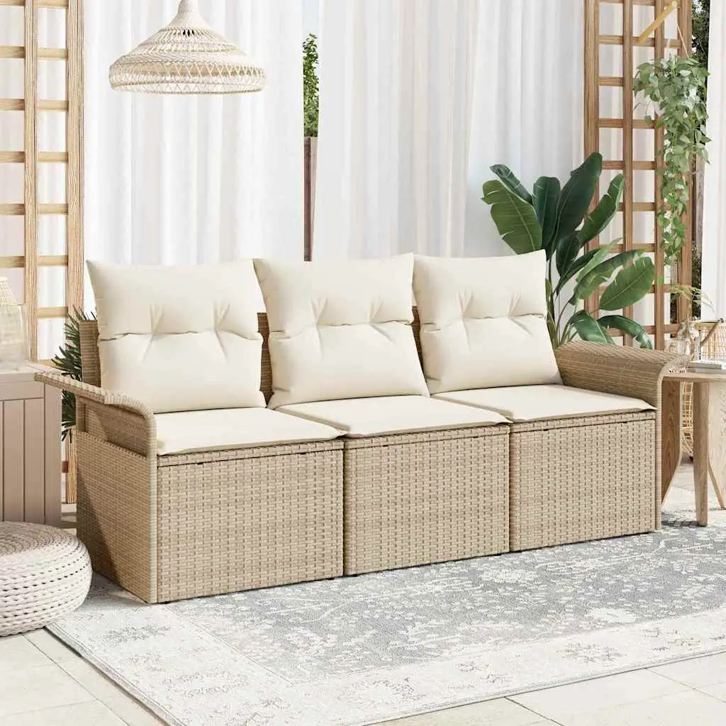 Ensemble de Canapés avec coussin 3 pcs Beige et crème polyrotin vidaXL 3345221