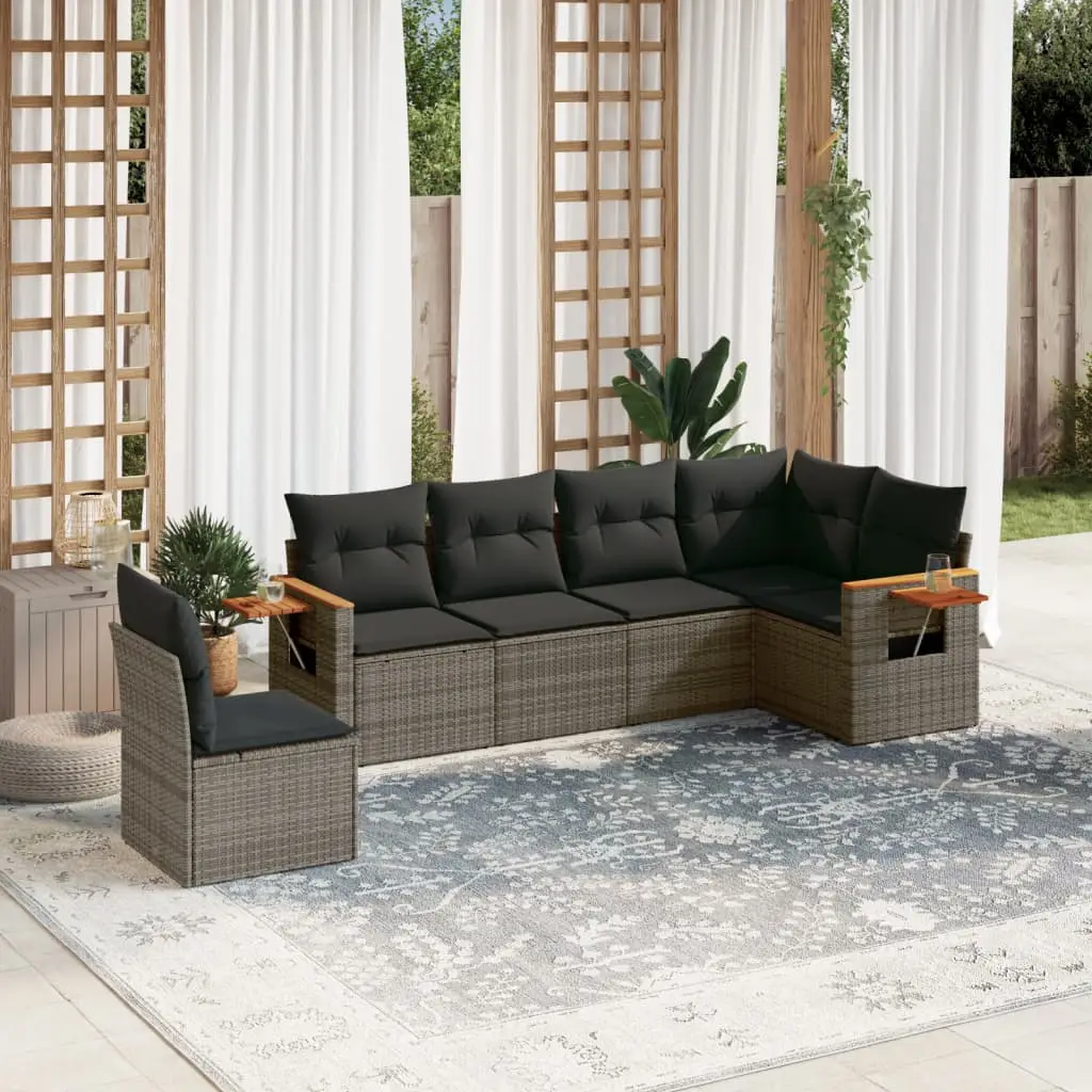 Ensemble d’Extérieur 6 pcs Résine Tressée avec Rangement et Coussins Gris Foncé Gris – ComfortXL Outdoor Living