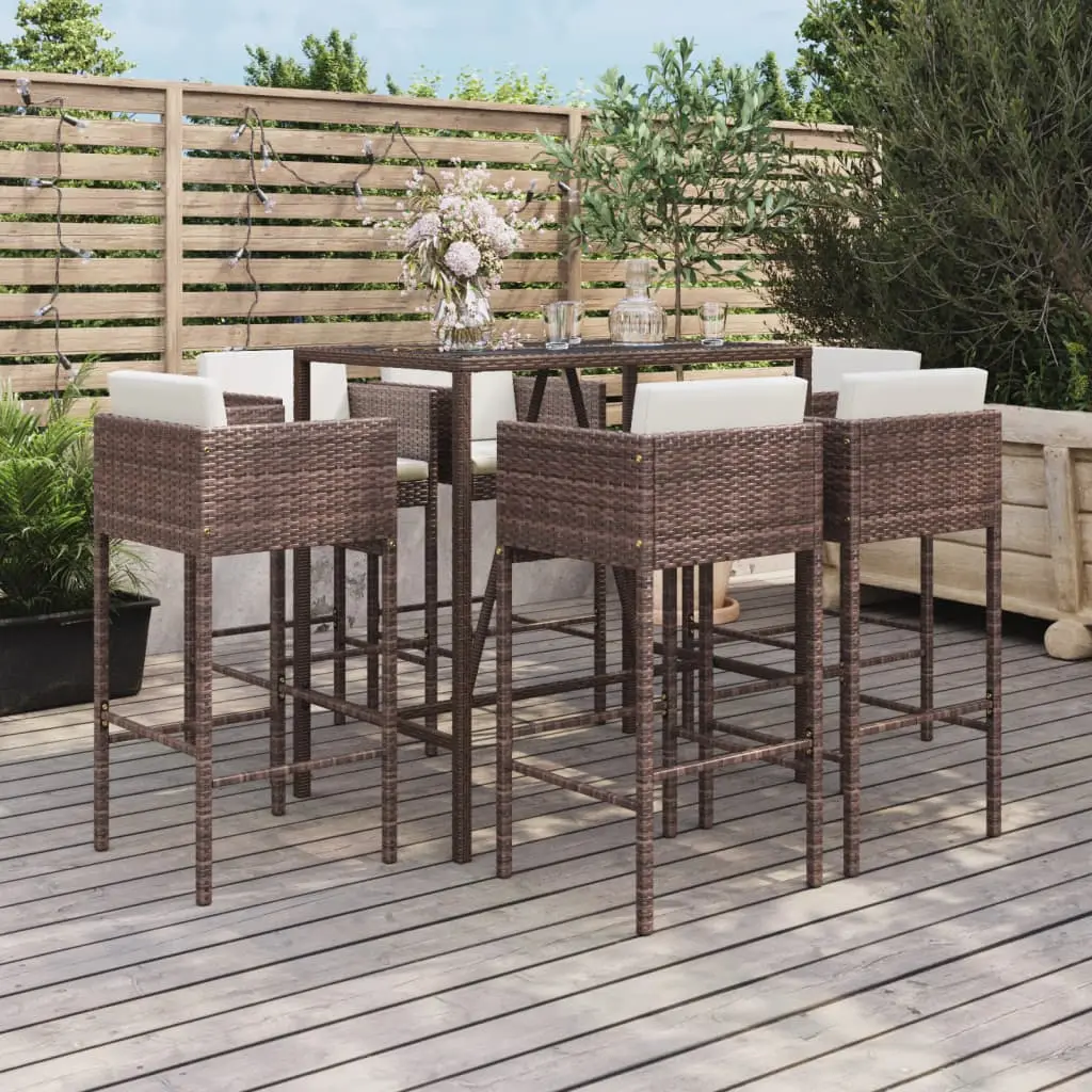 Ensemble de Bar 7 pcs Résine Tressée avec Coussins pour Jardin Balcon Marron – ComfortXL Outdoor Living