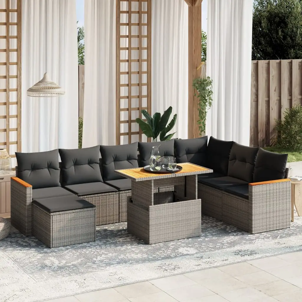 Ensemble canapés de jardin 9 pcs Résine Tressée Acier Table Réglable pour Extérieur Gris – ComfortXL Outdoor Living