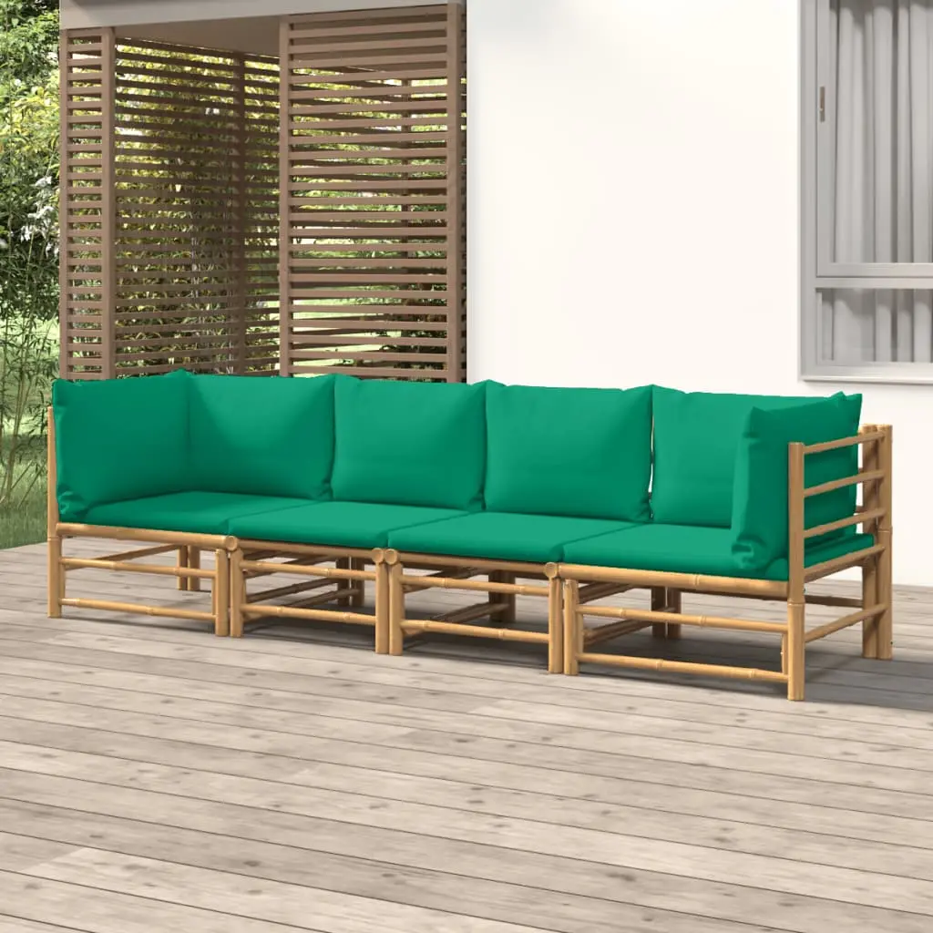 Ensemble Canapé Jardin Bambou 4 pcs Coussins Vert Modulaire – ComfortXL Outdoor Living