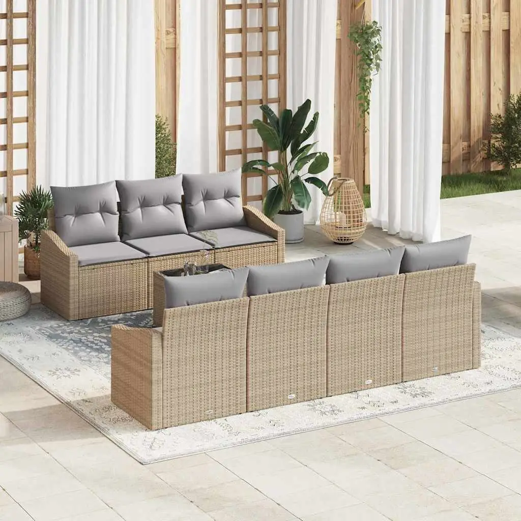 Ensemble de Canapés avec coussin 8 pcs Beige et gris polyrotin vidaXL 3355299
