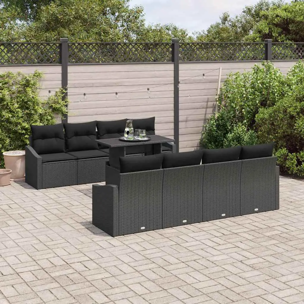 Ensemble de canapé de jardin avec coussin 9 pcs Noir polyrotin vidaXL 3357706