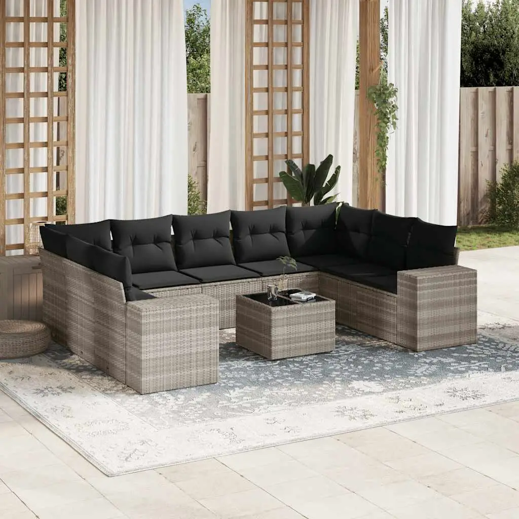 Ensemble Canapés de Jardin 10 pcs Poly Rotin Coussins Confortables pour Patio Balcon Gris Clair – ComfortXL Outdoor Living