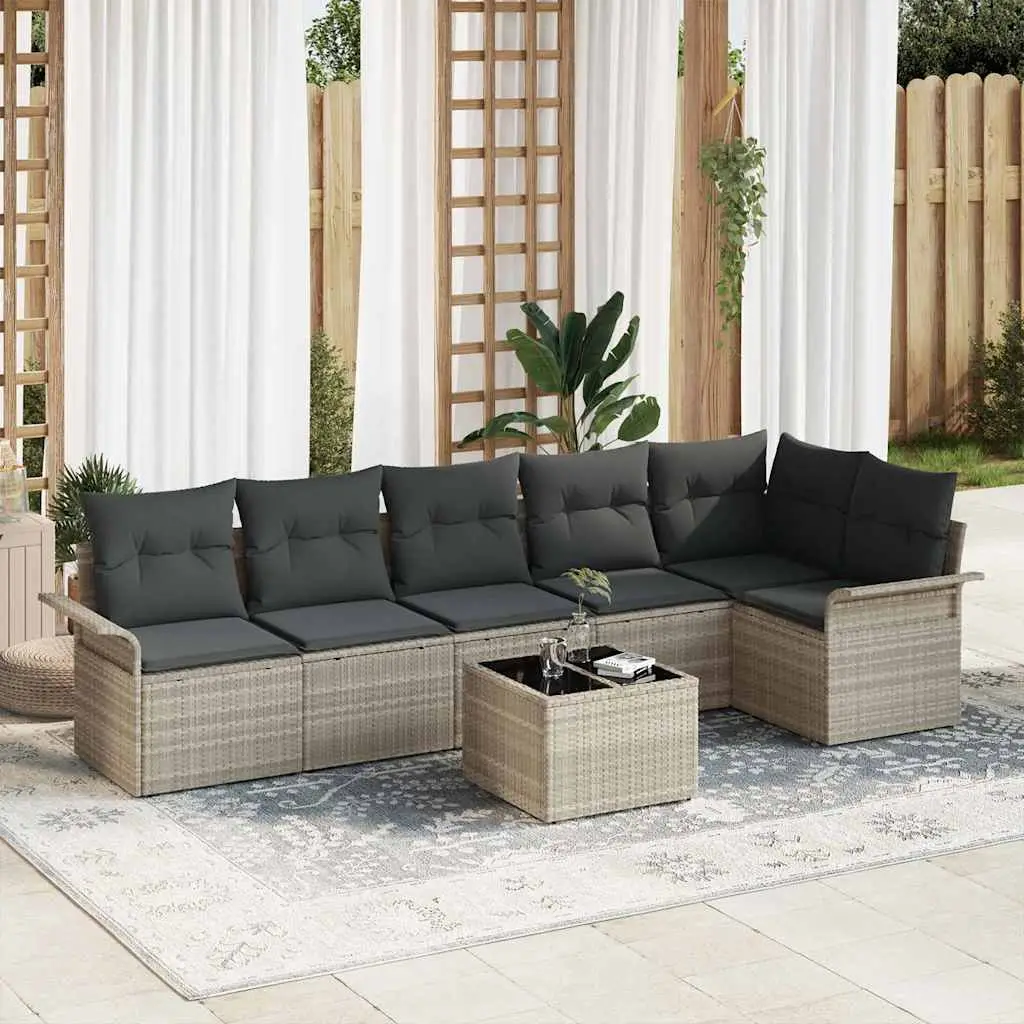 Ensemble canapés de jardin 7 places polyrotin modulable avec table relevable et rangement intégré Gris Clair – ComfortXL Outdoor Living