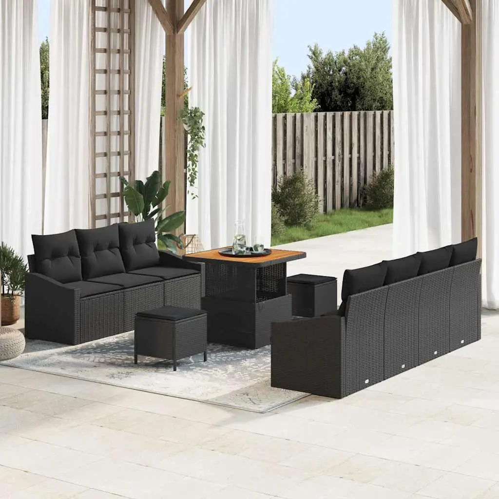 Ensemble de Jardin Modulable 9 Places en Polyrotin Tressé Noir, Coussins Gris Inclus – ComfortXL Outdoor Living