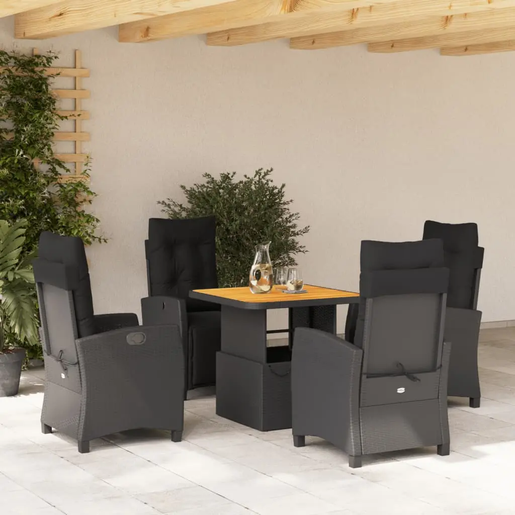 Ensemble de Jardin Modulable 4 Places, Table Relevable en Bois et Fauteuils Inclinables en Résine Tressée Noire – ComfortXL Outdoor Living