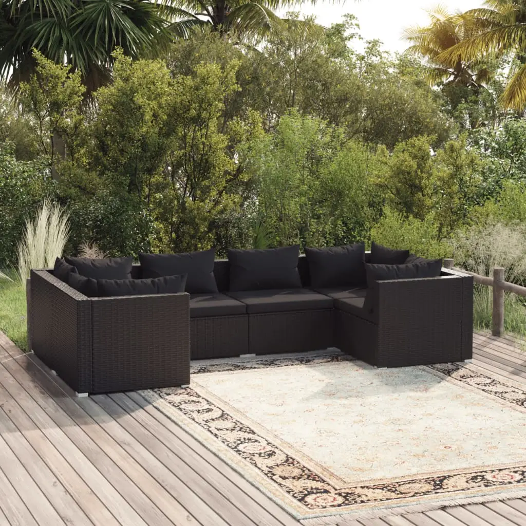 Ensemble de Jardin 6 Places Modulable en Résine Tressée et Acier Noir, Coussins Noirs Inclus – ComfortXL Outdoor Living