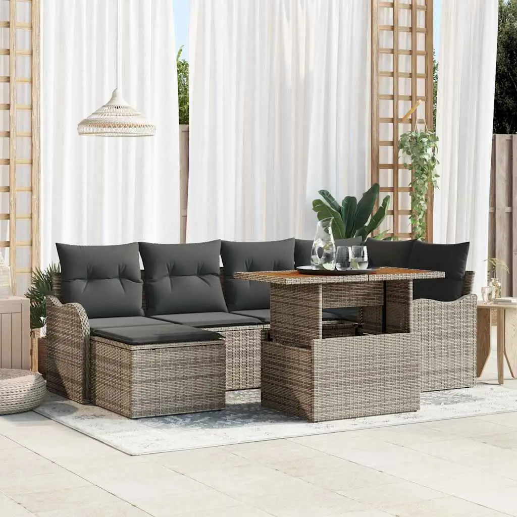 Ensemble de jardin 7 pièces Poly rotin modulable avec rangement Gris – ComfortXL Outdoor Living