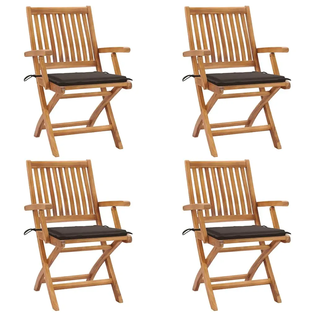 Ensemble de 4 Chaises de Balcon Pliantes en Bois de Teck Massif avec Coussins pour Extérieur Taupe – ComfortXL Outdoor Living