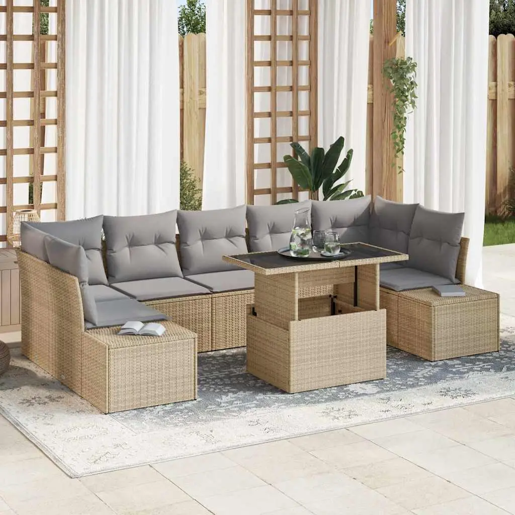 Ensemble Canapés Jardin 8 pcs Polyrotin Beige & Gris Clair Table Ajustable Confort – ComfortXL Outdoor Living