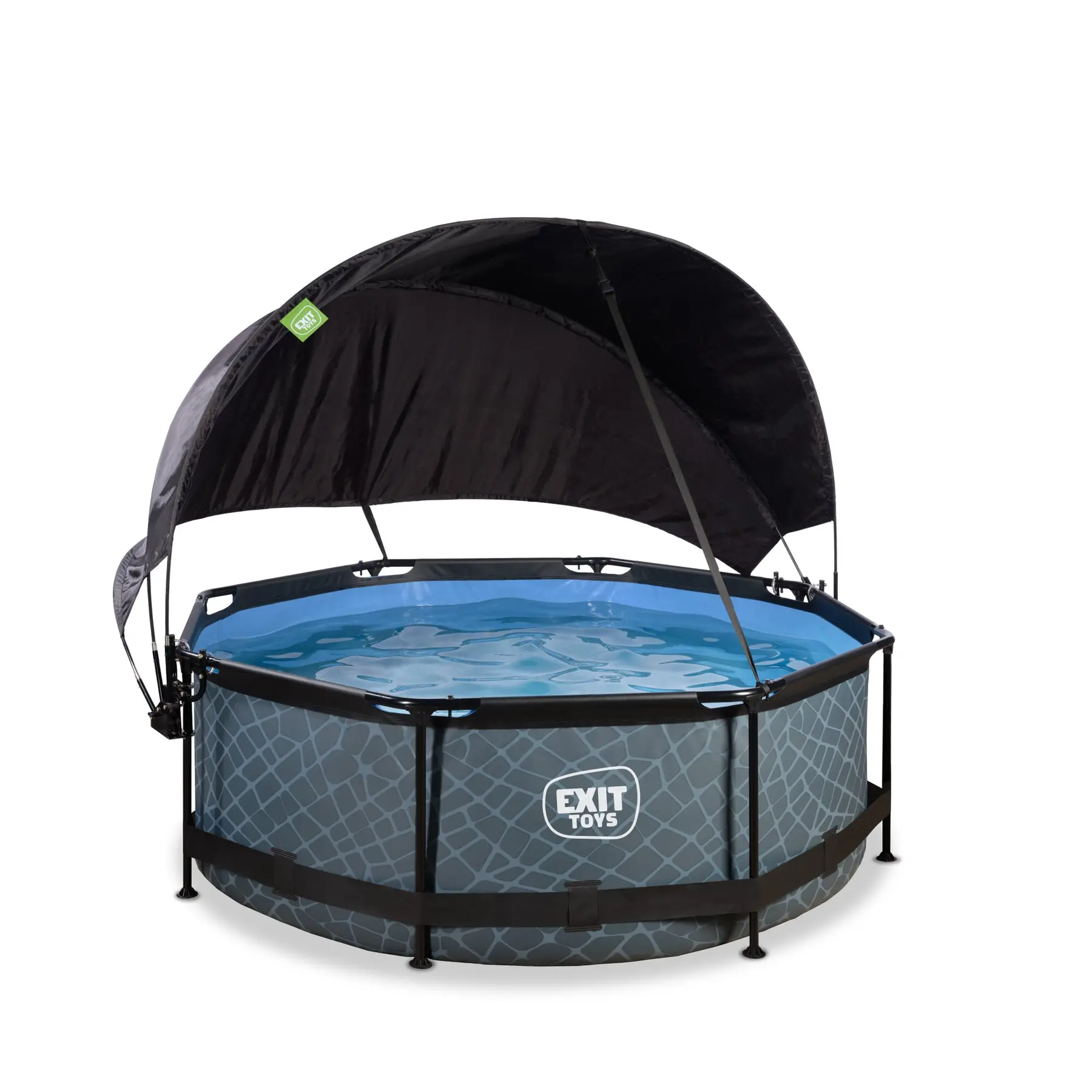 Exit Toys Piscina con bomba de filtración y vela de sombra para niños Stone 244 x 76 cm GRAY