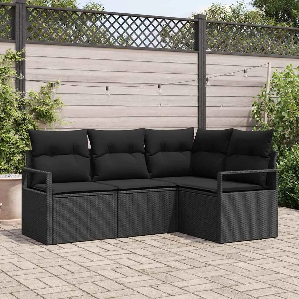 Ensemble de Canapés avec coussin 4 pcs Noir polyrotin vidaXL 3355032