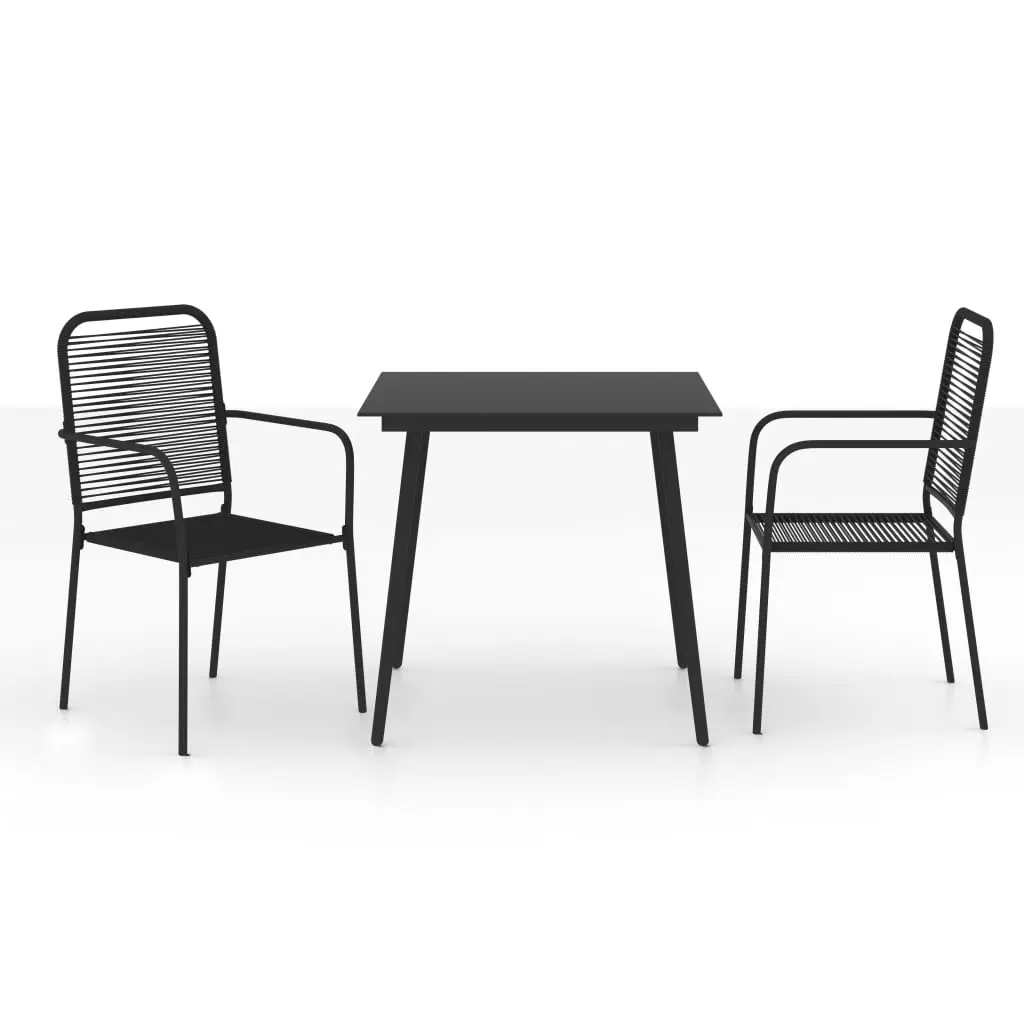 Ensemble de 3 pcs table de jardin avec chaises – mobilier de jardin Corde en coton et acier Noir