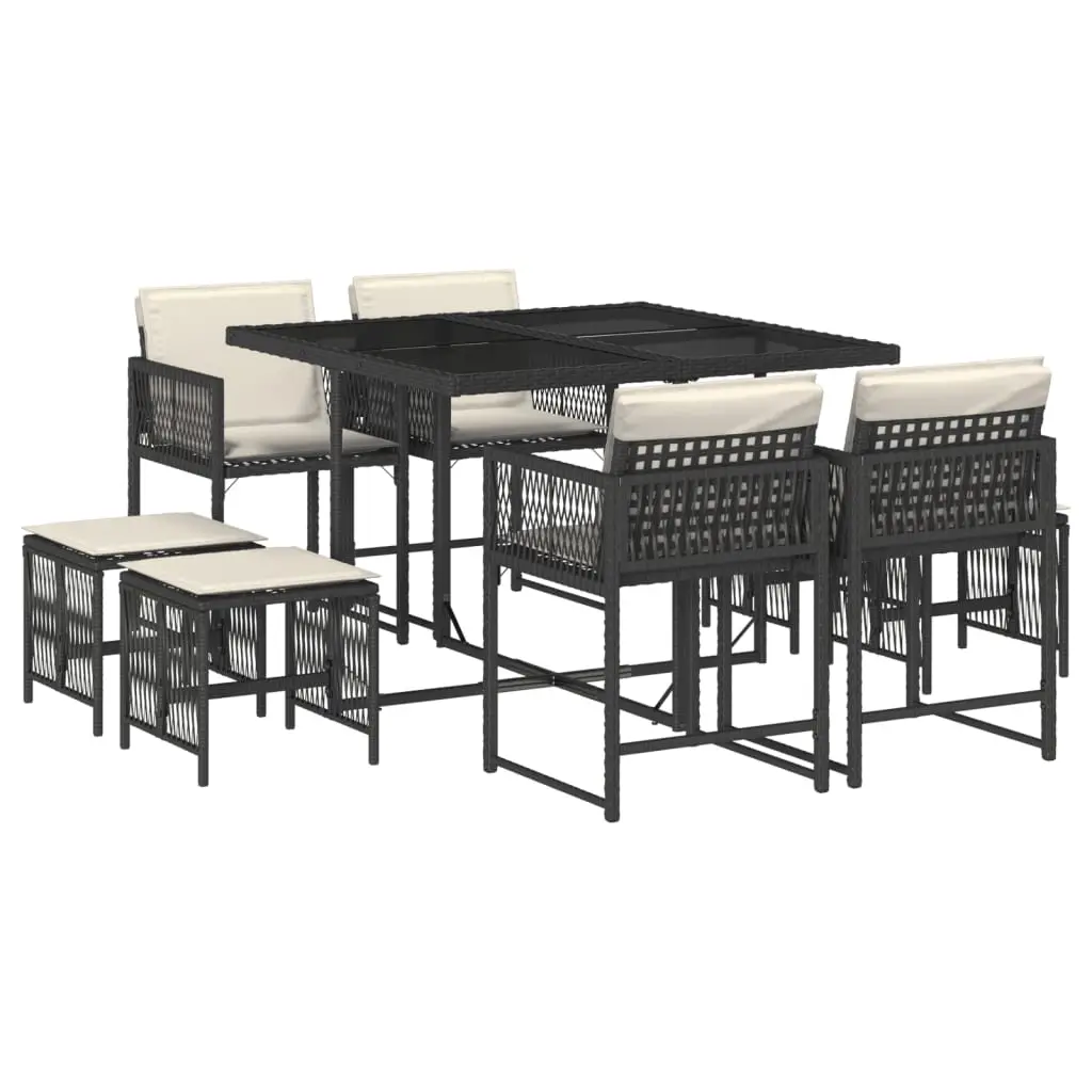Ensemble de 9 pcs table de jardin avec chaises – mobilier de jardin coussins noir résine tressée-JU2426