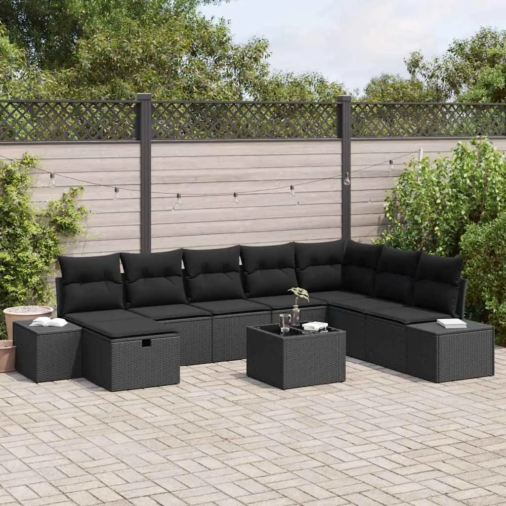 Ensemble de canapé de jardin avec coussin 9 pcs Noir polyrotin vidaXL 3359442