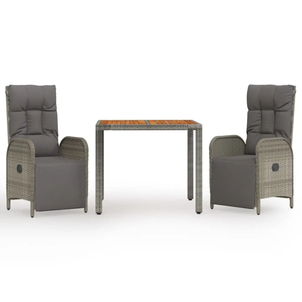Ensemble de 3 pcs table de jardin avec chaises – mobilier de jardin coussins gris résine tressée-JU2548