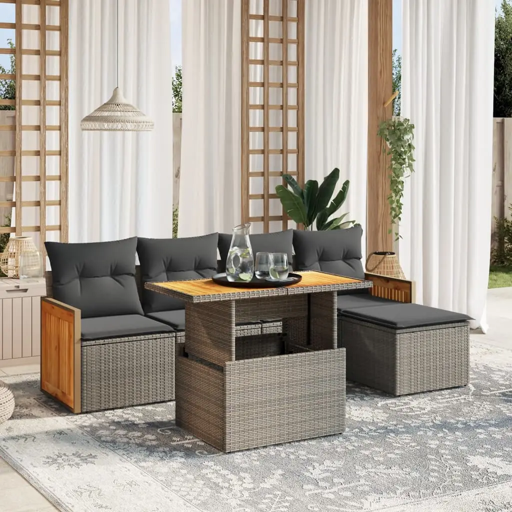 Ensemble de balcon 6 pièces en résine tressée avec table ajustable Gris – ComfortXL Outdoor Living