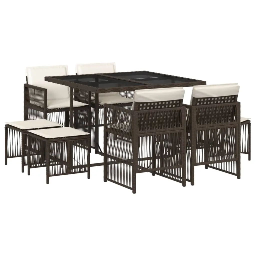 Ensemble de 9 pcs table de jardin et chaises avec coussins – mobilier de jardin marron poly rotin-JU2597