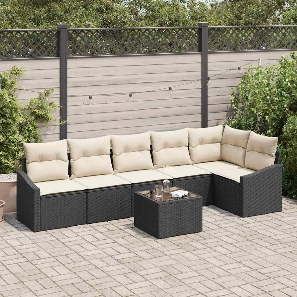 Ensemble de Canapés avec coussin 7 pcs Noir polyrotin vidaXL 3346747