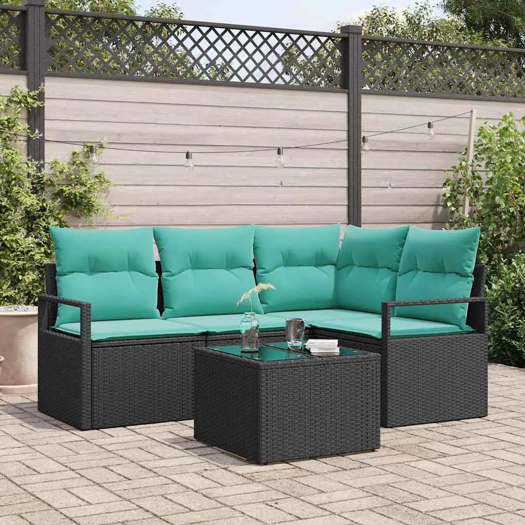 Ensemble de Canapés avec coussin 5 pcs Noir polyrotin vidaXL 3346376