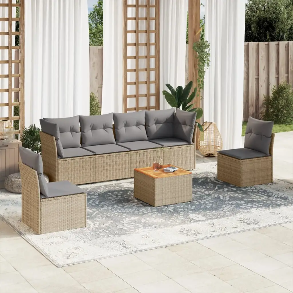 Ensemble de jardin 7 pcs poly rotin modulable avec rangement pour terrasse beige mélangé – ComfortXL Outdoor Living
