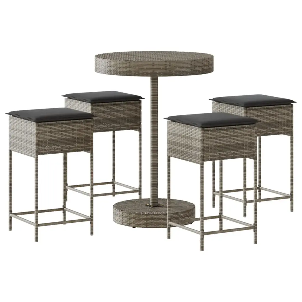 Ensemble de 5 pcs bar de jardin – Mobilier d’extérieur – Mobilier de jardin avec coussins gris poly rotin-JU2212