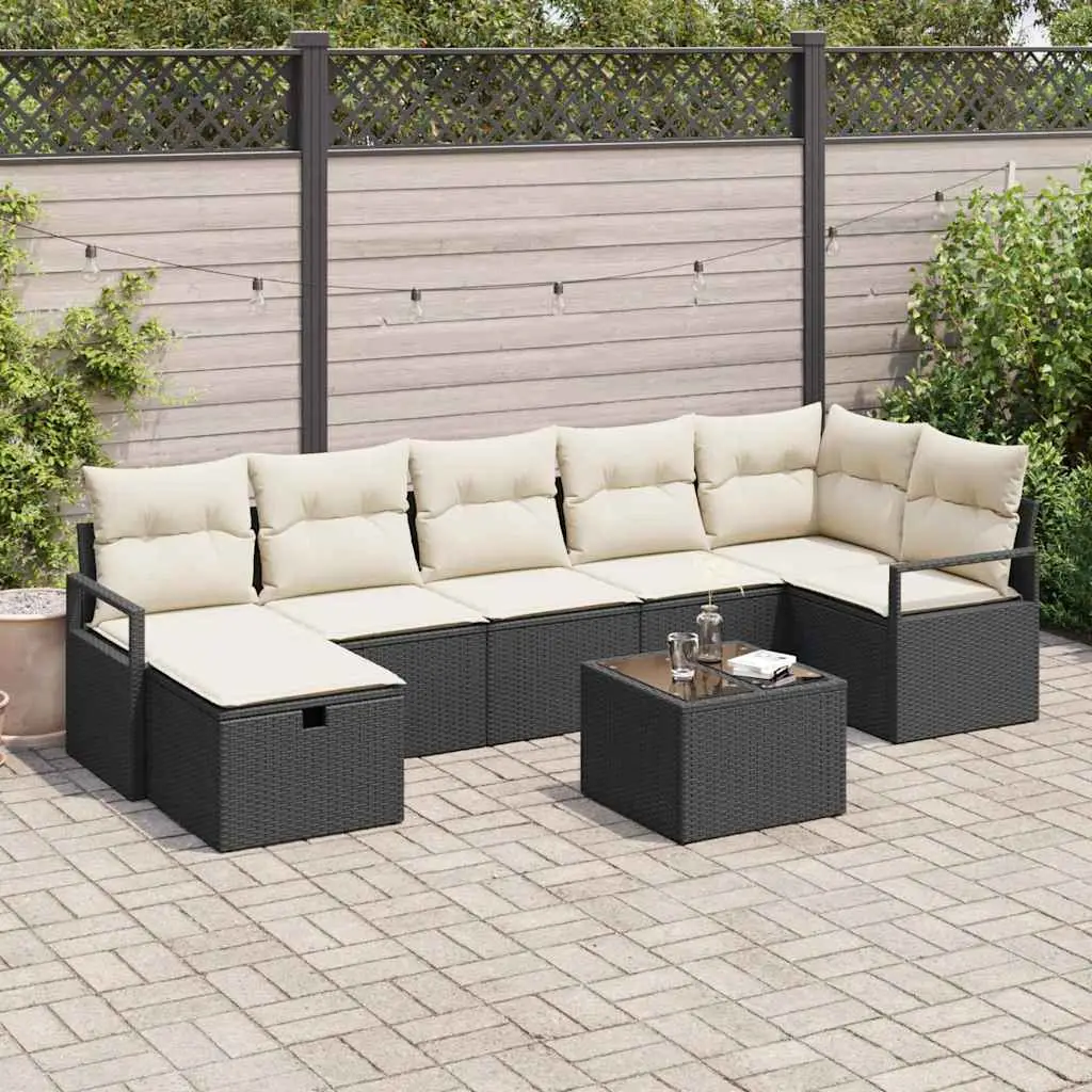 Ensemble de Canapés avec coussin 8 pcs Noir et Crème polyrotin vidaXL 3359206