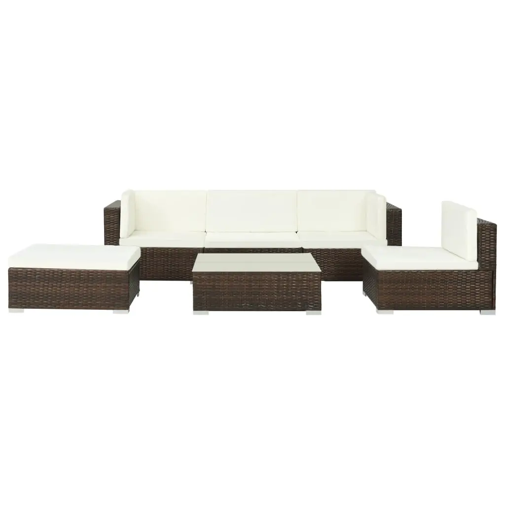 Ensemble canapé de terrasse 6 pcs modulable en résine tressée et pouf pour jardin Marron – ComfortXL Outdoor Living