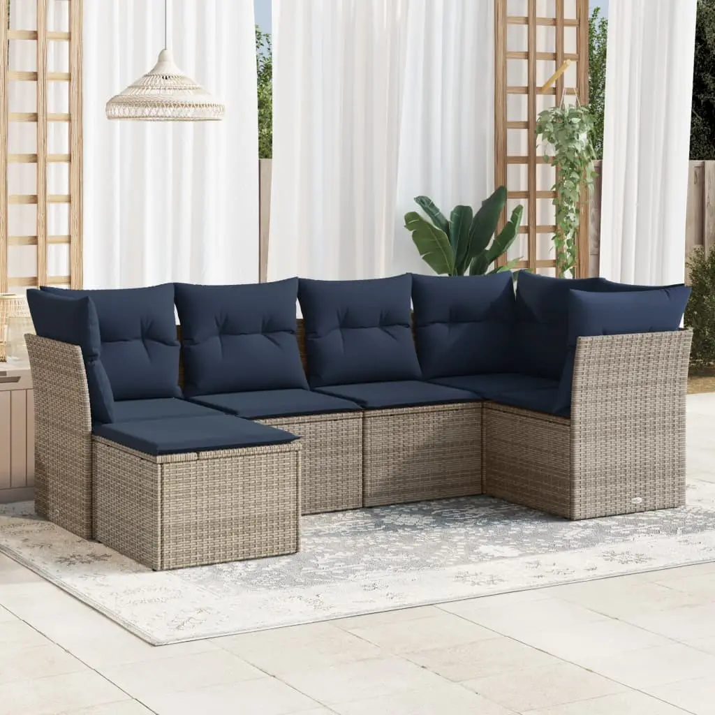 Ensemble canapés de jardin 6 éléments en résine tressée modulable pour terrasse Gris et Bleu Marine – ComfortXL Outdoor Living