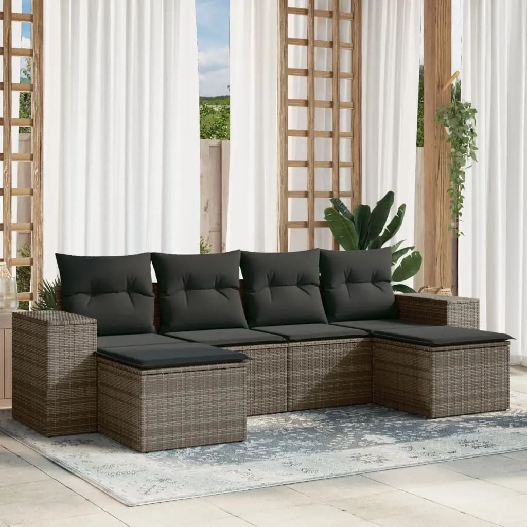 Ensemble d’extérieur 6 éléments en Résine tressée modulable avec poufs pour Terrasse et Balcon Gris Foncé – ComfortXL Outdoor Living