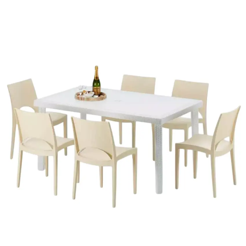 Ensemble de 6 chaises et 1 table 150×90 cm pour jardin Camelot|Beige