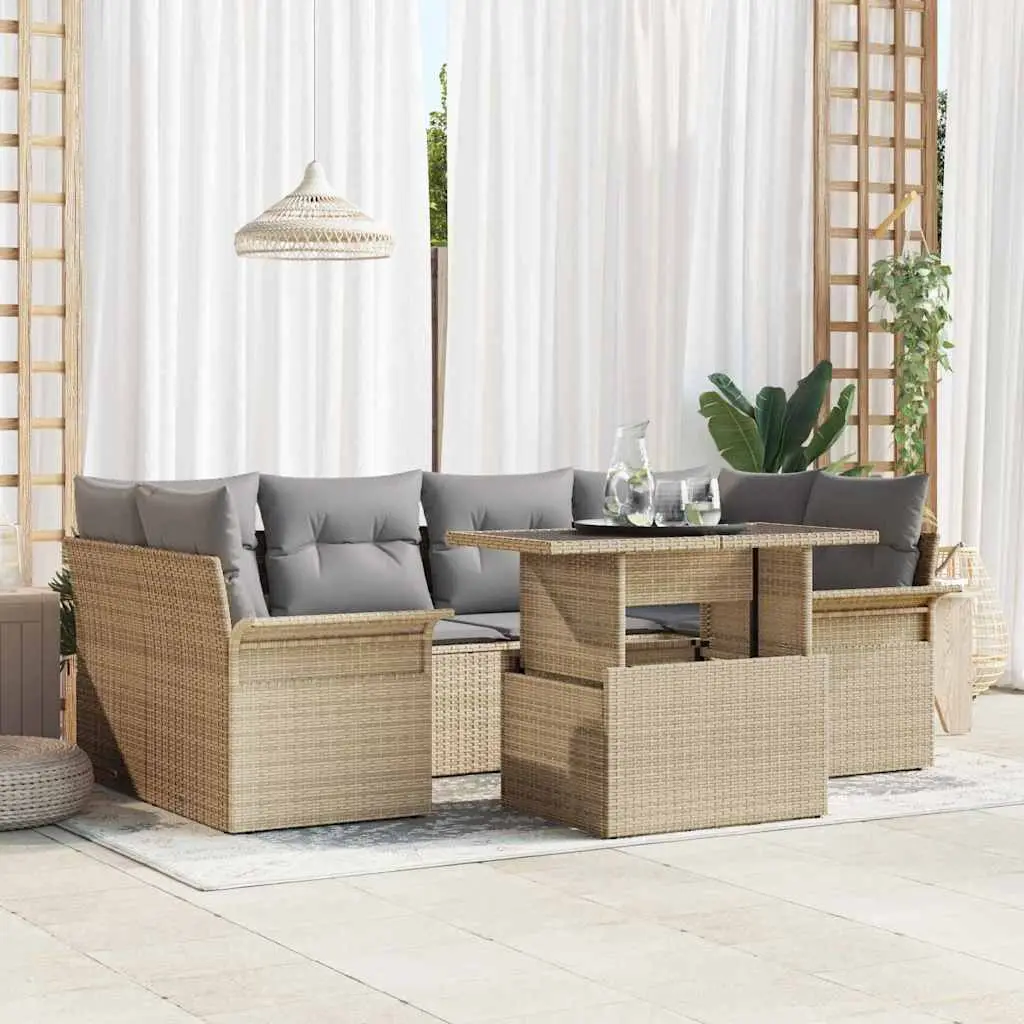 Ensemble de jardin 7 pièces 6 places polyrotin Beige modulable extérieur – ComfortXL Outdoor Living