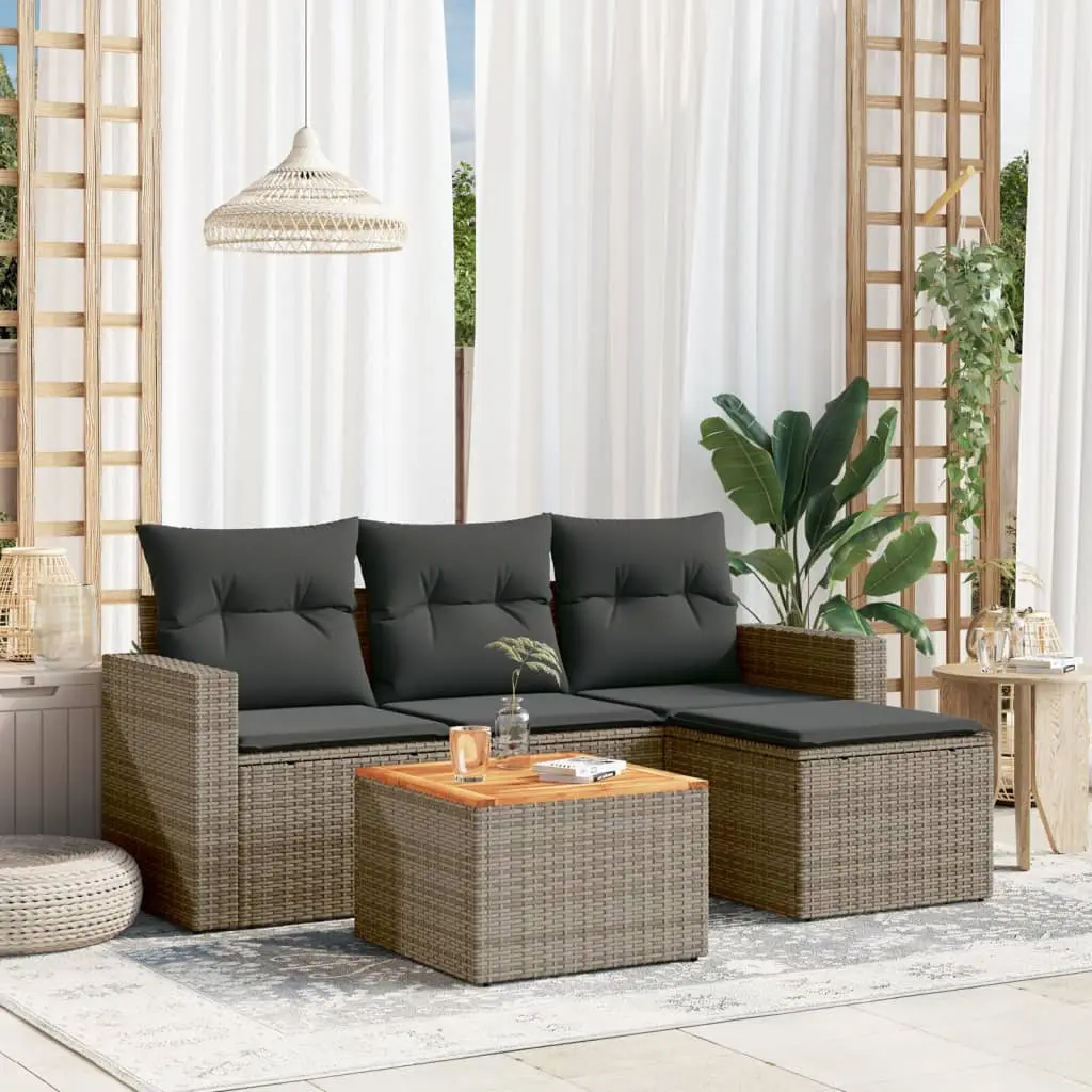 Ensemble canapé de jardin modulable 5 pièces en résine tressée avec coffre de rangement Gris – ComfortXL Outdoor Living