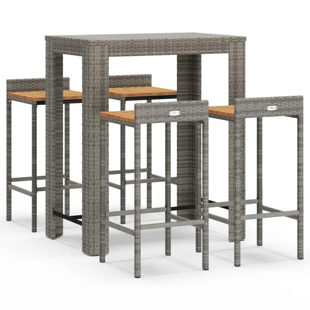 Ensemble de 5 pcs bar de jardin – Mobilier d’extérieur gris poly rotin/bois massif acacia-JU2195