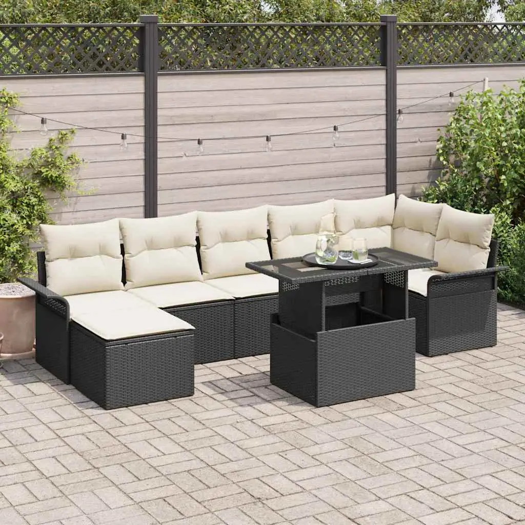 Ensemble de jardin 8 pcs 7 places en poly rotin avec pouf et table Noir – ComfortXL Outdoor Living
