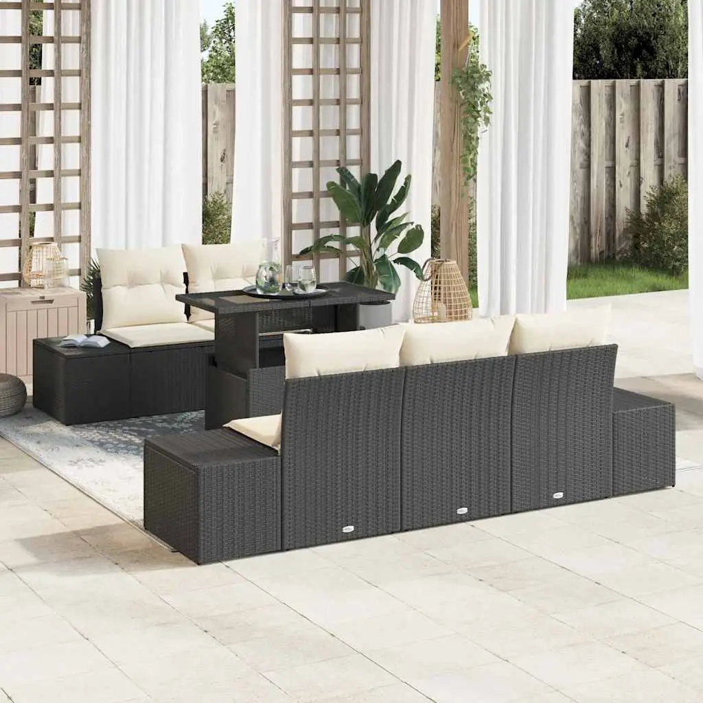 Ensemble de Canapés avec coussin 6 pcs Noir et Crème polyrotin vidaXL 3349093