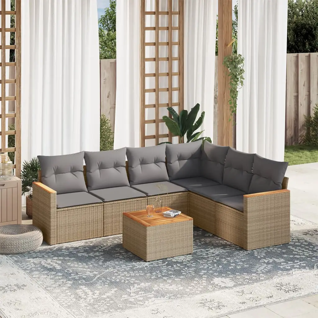 Ensemble de Jardin 7 Pièces en Résine Tressée Bicolore Beige, Canapé Modulable 6 Places Extérieur – ComfortXL Outdoor Living