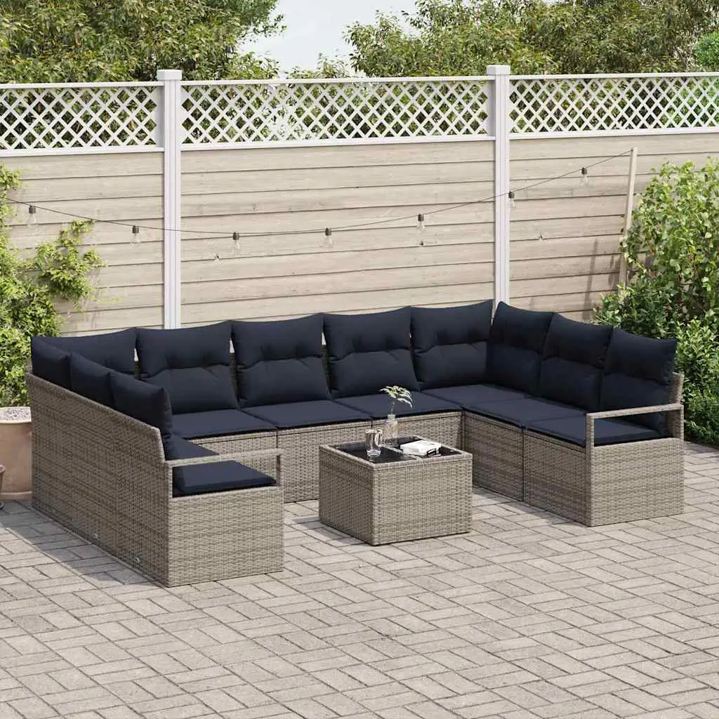 Ensemble de Canapés avec coussin 10 pcs Gris polyrotin vidaXL 3346555