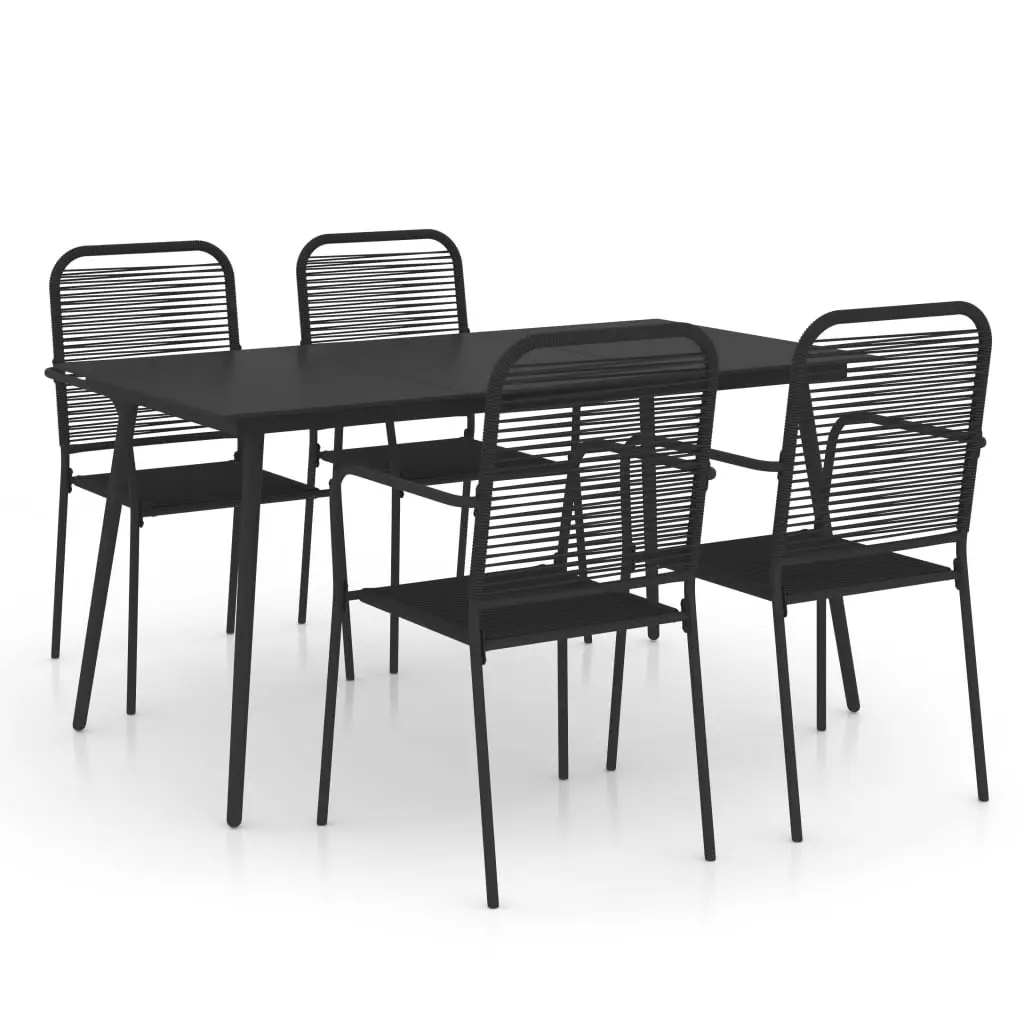 Ensemble de 5 pcs table de jardin avec chaises – mobilier de jardin Corde en coton et acier Noir-JU2866