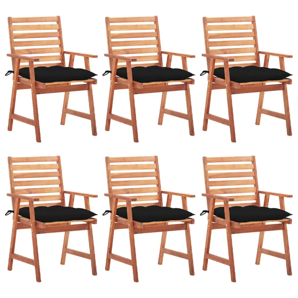 Ensemble de 6 Fauteuils de Jardin en Bois Acacia avec Coussins Épais 7cm Noir – ComfortXL Outdoor Living