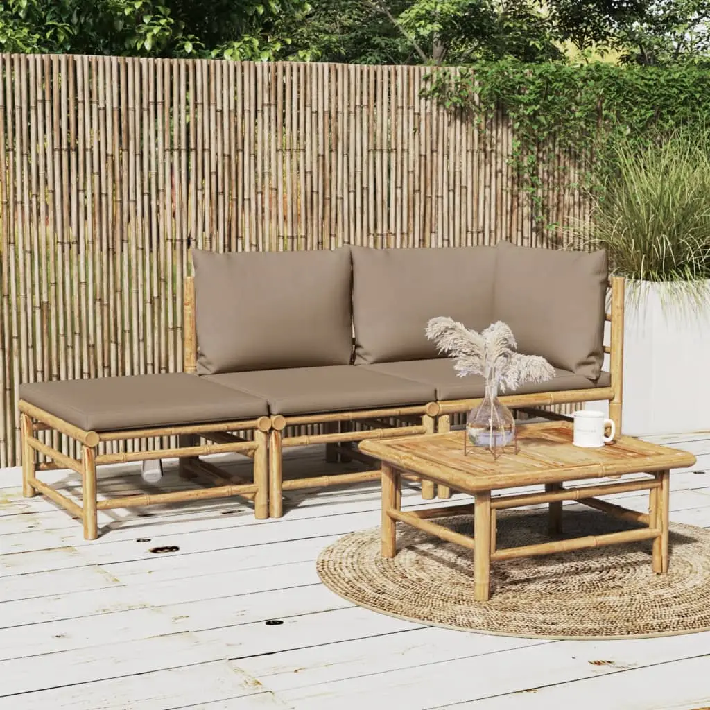 Ensemble Canapé Jardin Bambou 3 pcs Coussins Taupe Modulaire – ComfortXL Outdoor Living