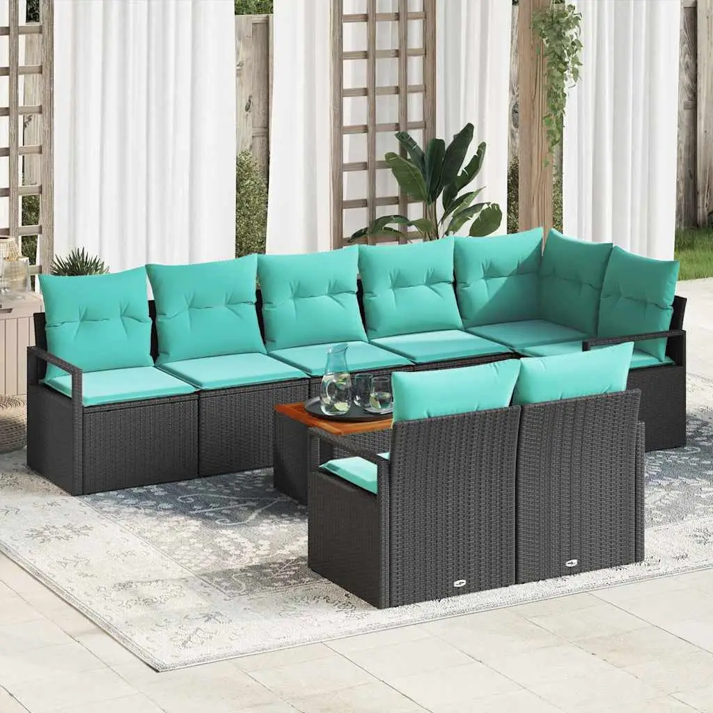 Ensemble de canapé de jardin avec coussin 9 pcs Noir polyrotin vidaXL 3347725