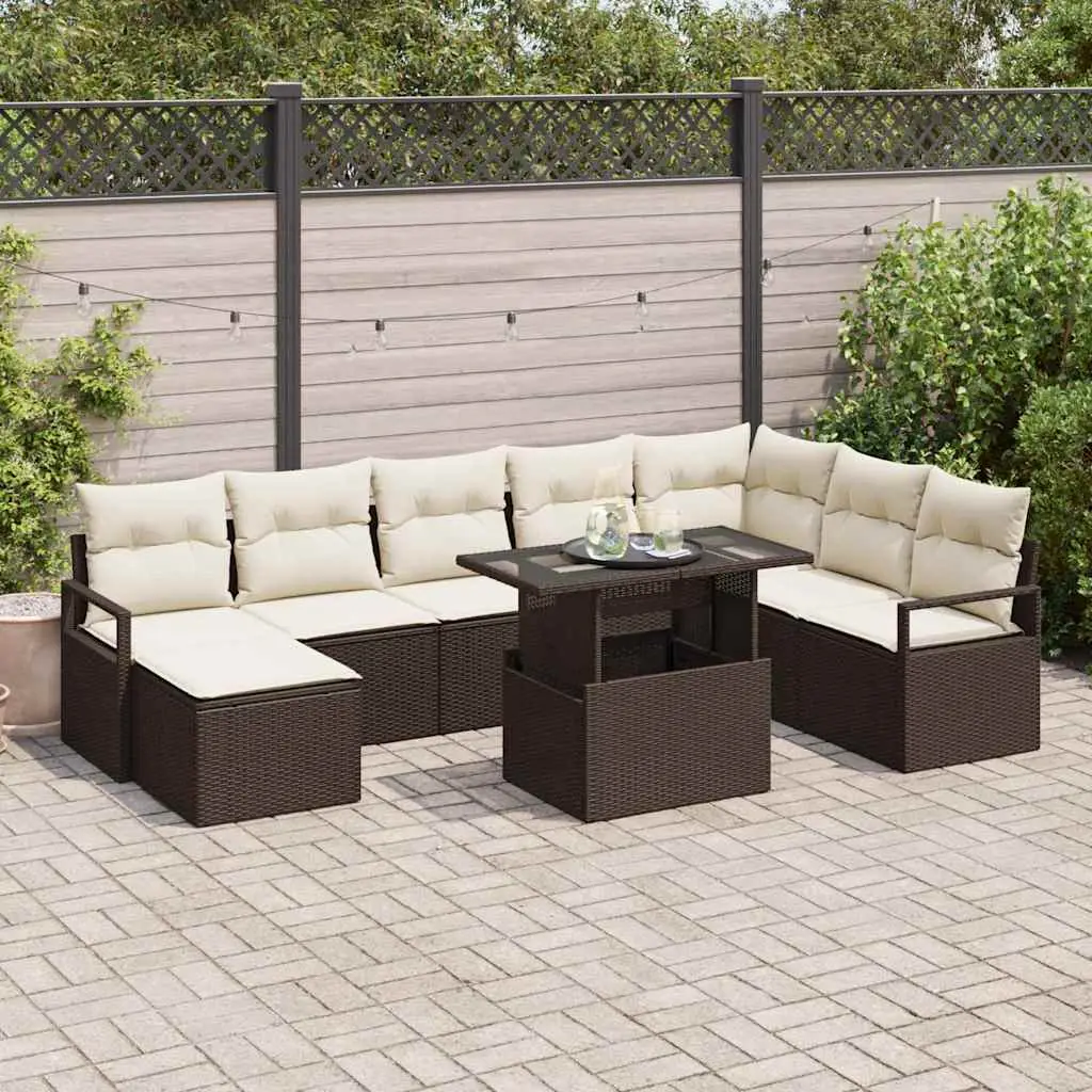 Ensemble de canapé de jardin avec coussin 9 pcs Marron et crème vidaXL 3348874