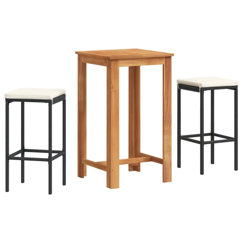 Ensemble de 3 pcs bar de jardin – Mobilier d’extérieur – Mobilier de jardin noir bois massif acacia rotin-JU2173