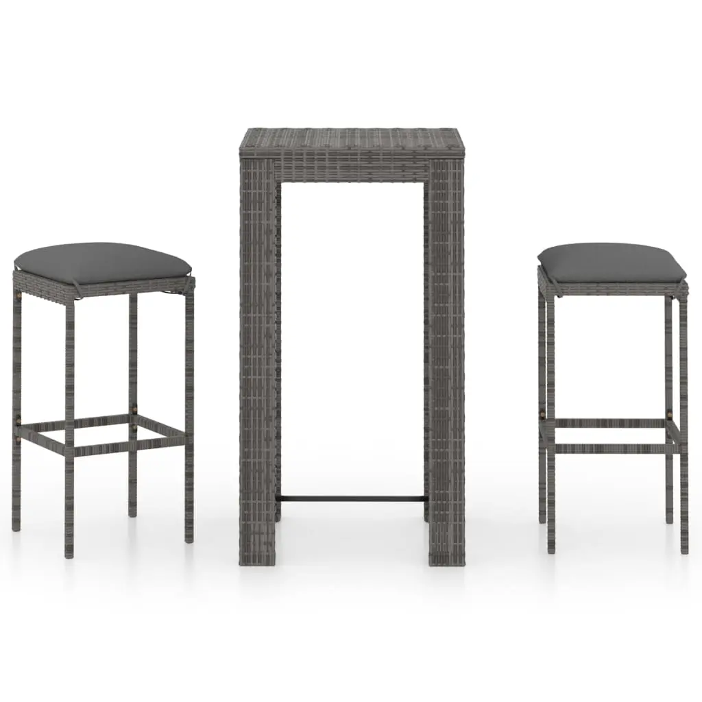 Ensemble de 3 pcs bar de jardin – Mobilier d’extérieur – Mobilier de jardin et coussins Résine tressée Gris-JU2094