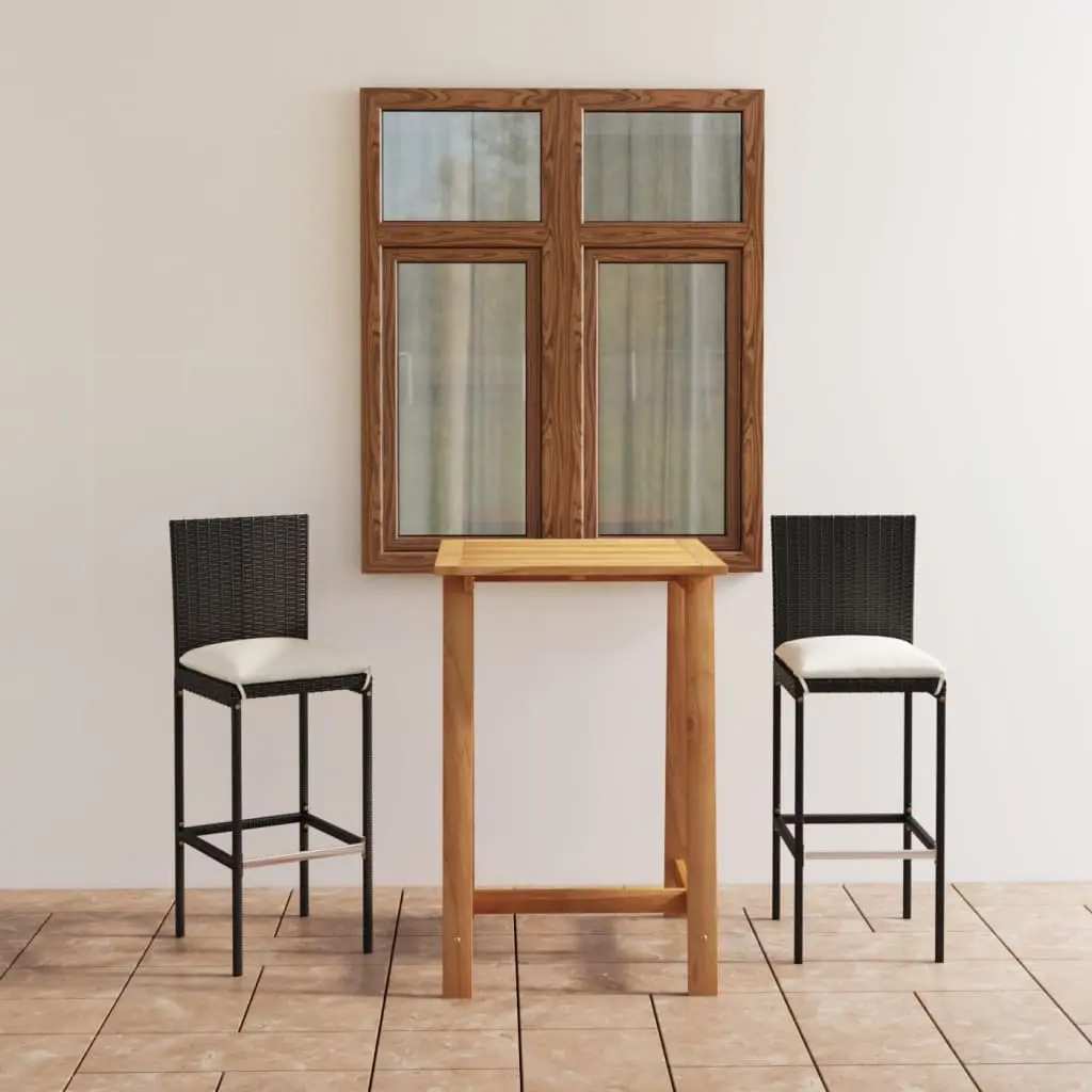 Ensemble de bar de jardin avec coussins 3 pcs Noir vidaXL 3067942