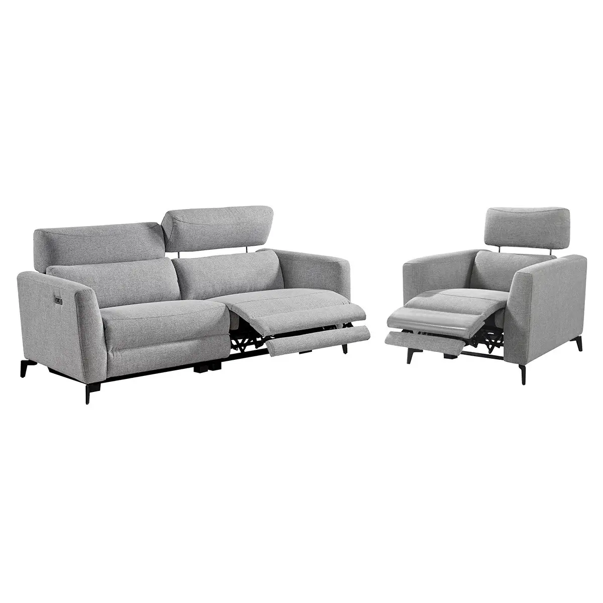 Ensemble Canapé Relax 3 Places et 1 Fauteuil Electriques Gris Foncé – MUMBAI