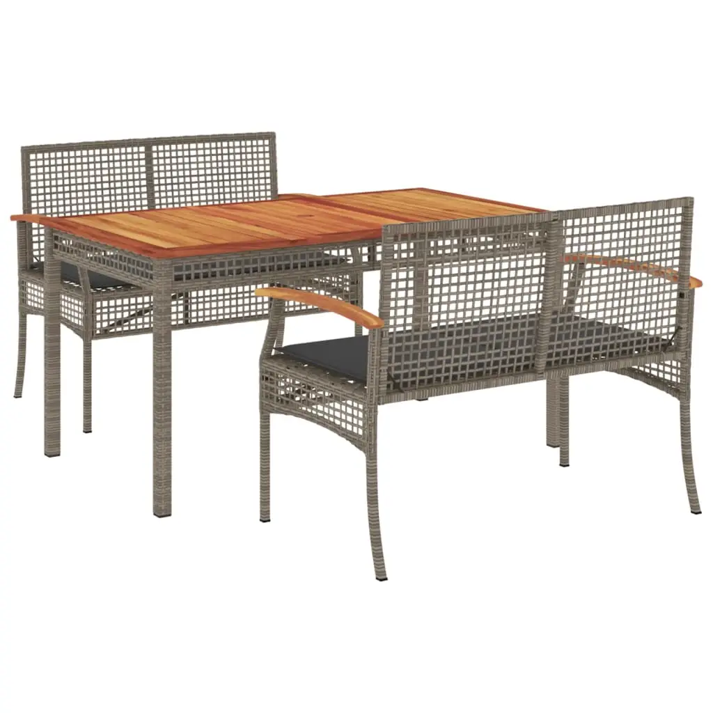 Ensemble de 3 pcs table de jardin avec chaises – mobilier de jardin coussins gris résine tressée-JU2535