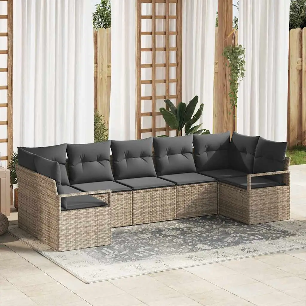 Ensemble de Canapés avec coussin 7 pcs Gris polyrotin vidaXL 3346529